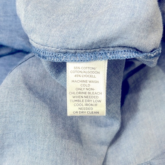 Loft Ann Taylor Tunic Chambray Bow Long Sleeve Button Round Neck Hi Lo Hem Small - Picture 8 of 12